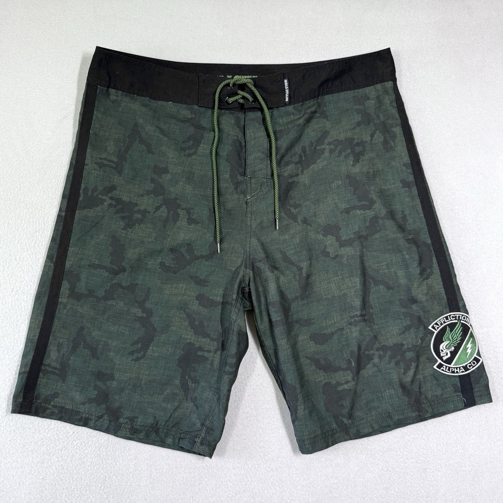 Affliction Board Shorts Mens 36 Camo Print Skull Swim Trunks Grunge Y2K MMA